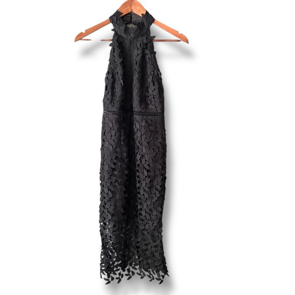 Bardot Black Lace Open Back Gemma Halter Knee Length Dress Size 4 - Picture 2 of 7